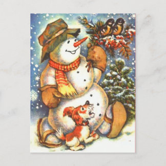 Schneemann und Hund Postkarte