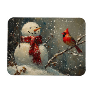 Schneemann und Kardinal Ölgemälde flexibel Magnet