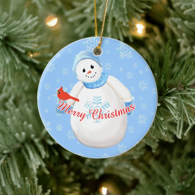 Schneemann und Kardinal Weihnachten Keepake Orname Keramik Ornament (Baum)