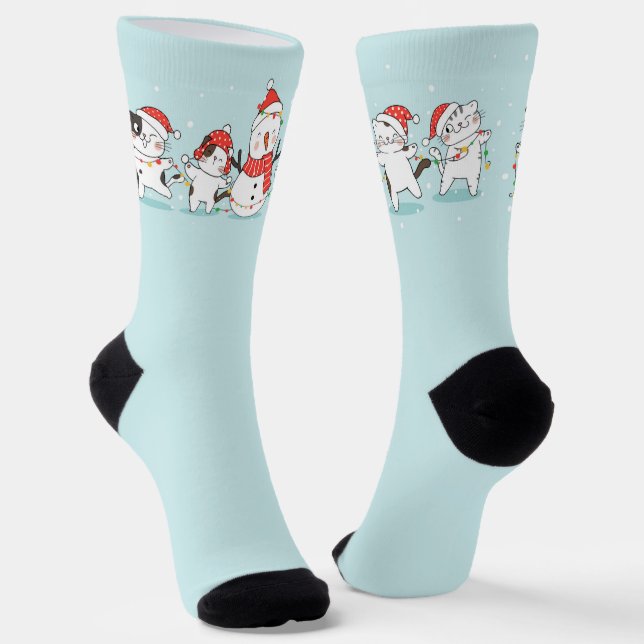 Schneemann und Kätzchen mit Weihnachtsbeleuchtung Socken (Gewinkelt)