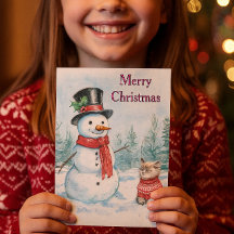 Schneemann und Katze Frohe Weihnachten Kinder
