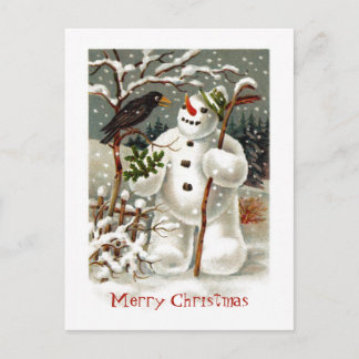 Schneemann und Krähe Postkarte