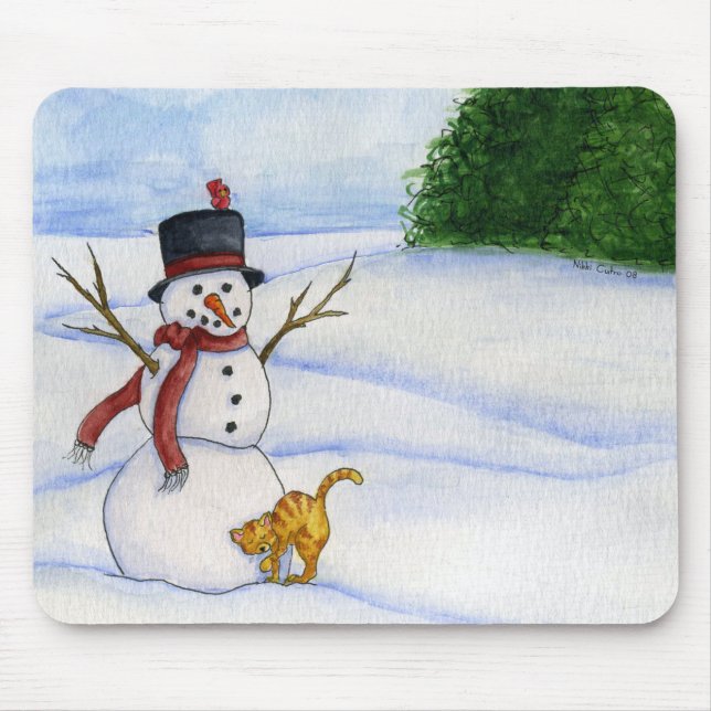 Schneemann und Miezekatze Mousepad (Vorne)