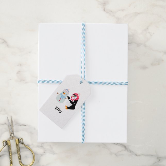 Schneemann und Pinguin erfroren Geschenkanhänger (Mit Garn)