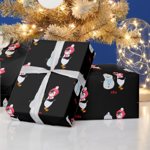 Schneemann und Pinguin erfroren Geschenkpapier