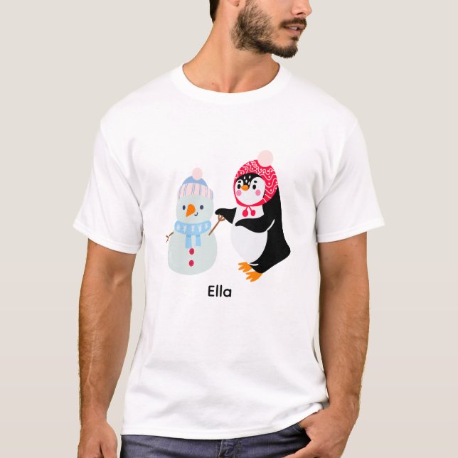 Schneemann und Pinguin erfroren T-Shirt (Vorderseite)