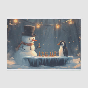 Schneemann und Pinguin spielen Schach Seidenpapier