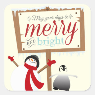 Schneemann-und Pinguin-Weihnachtsaufkleber Quadratischer Aufkleber