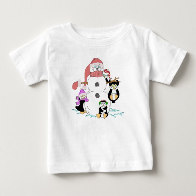 Schneemann und Pinguine Weihnachten Baby T-shirt (Vorderseite)