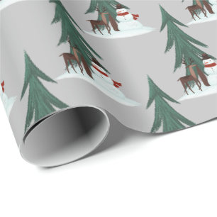 Schneemann und Reh im Schnee Geschenkpapier