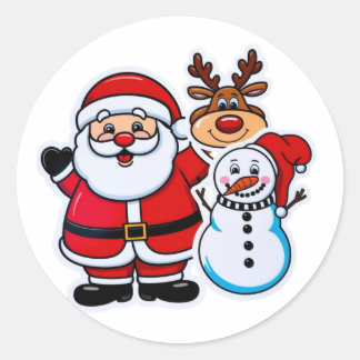 Schneemann und Rentiere des Weihnachtsmanns Runder Aufkleber
