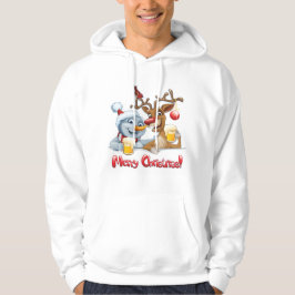 Schneemann und Rentiere jubeln zu Weihnachten Hoodie