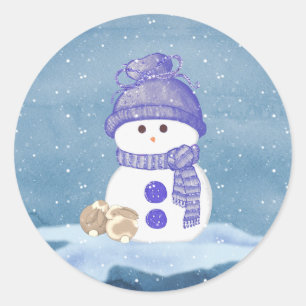 Schneemann und schlafende Bunnies Runder Aufkleber