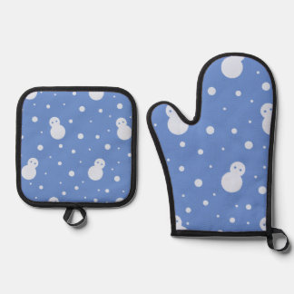 Schneemann und Schnee Ofenhandschuh & Topflappen-Set