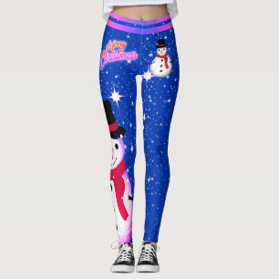 Schneemann und Schneeflocken auf IHRER FARBE Weihn Leggings
