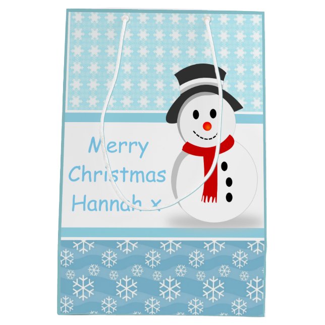 Schneemann und Schneeflocken Mittlere Geschenktüte (Rückseite)