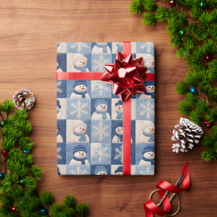 Schneemann- und Schneeflocken-Quiltmuster Geschenkpapier