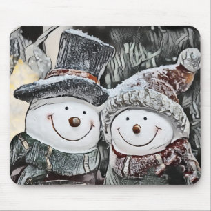 Schneemann und Schneefrau zeichnend Mousepad