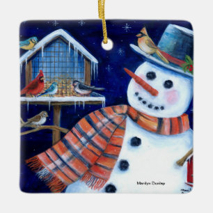 Schneemann-und Vogel-Zufuhr Keramikornament