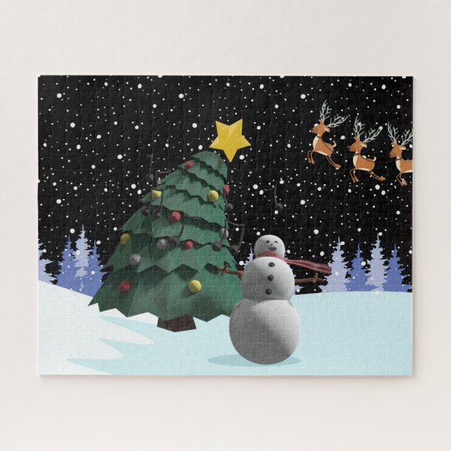 Schneemann und Weihnachtsbaum (Horizontal)