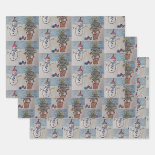 Schneemann und Weihnachtsbaum Geschenkpapier Set