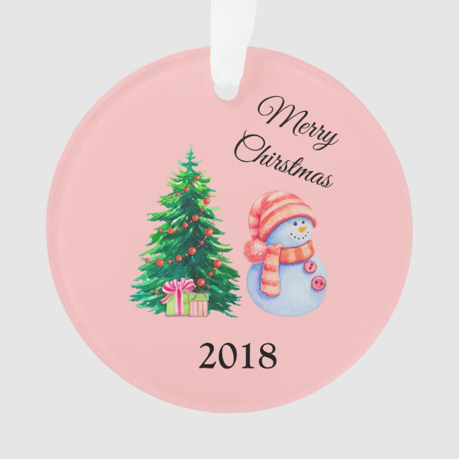 Schneemann und Weihnachtsbaum Ornament (Vorderseite)