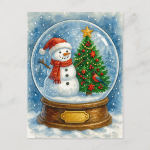Schneemann und Weihnachtsbaum Schneekugel Postkart Feiertagspostkarte