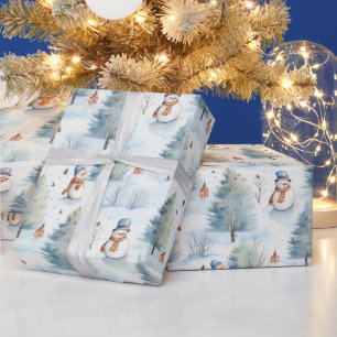 Schneemann und Weihnachtsbaumen Geschenkpapier