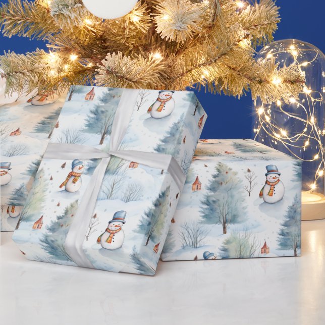Schneemann und Weihnachtsbaumen Geschenkpapier (Feiertage)