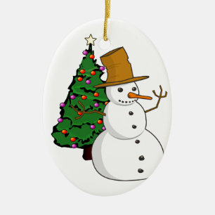 Schneemann und Weihnachtsbaumschmuck Keramik Ornament