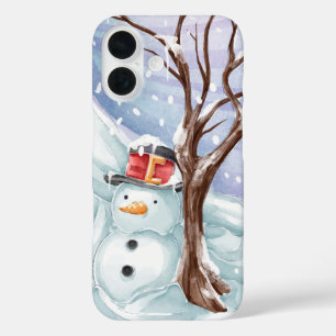 Schneemann- und Winterlandschaft iPhone 16 Hülle