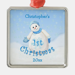 Schneemann-Verzierung des Babys 1. Weihnachts Silbernes Ornament