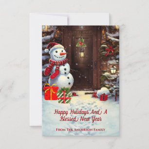 Schneemann Vintage-Weihnachtsszene Karte