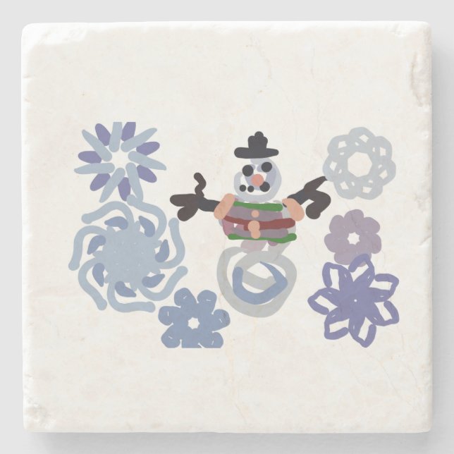 Schneemann warm  steinuntersetzer (Vorderseite)