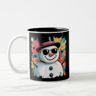 Schneemann Weihnachten Pinselstrich Splatter Cool  Zweifarbige Tasse