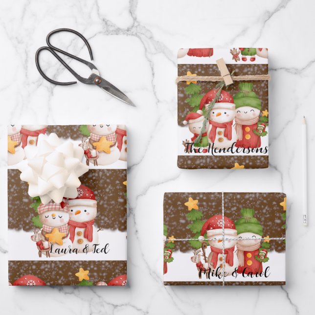 Schneemann, Weihnachts-Personalisiertes Wrapping P Geschenkpapier Set (Vorderseite)