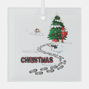 Schneemann, Weihnachtsbaum, Fußabdrücke, Schnee Ornament Aus Glas