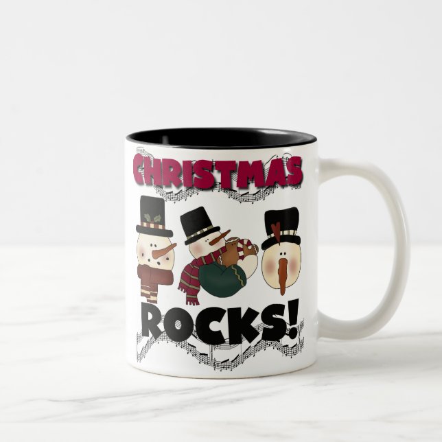 Schneemann-Weihnachtsfelsen Zweifarbige Tasse (Rechts)