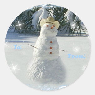 Schneemann-Weihnachtsgeschenkumbauten Runder Aufkleber