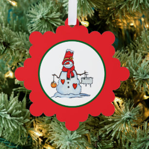 Schneemann-Weihnachtsschmuck mit Herzen und Eiszap Ornament Karte