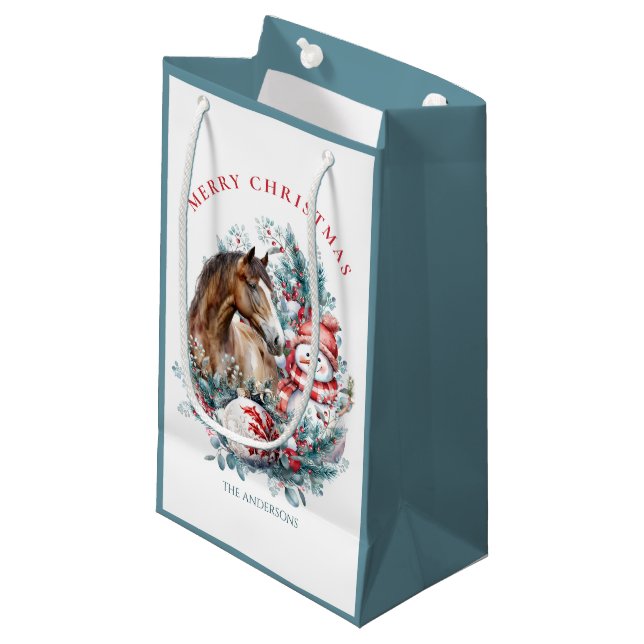 Schneemann Weihnachtswasserfarbe elegant Kleine Geschenktüte (Vorderseite Schrägansicht)