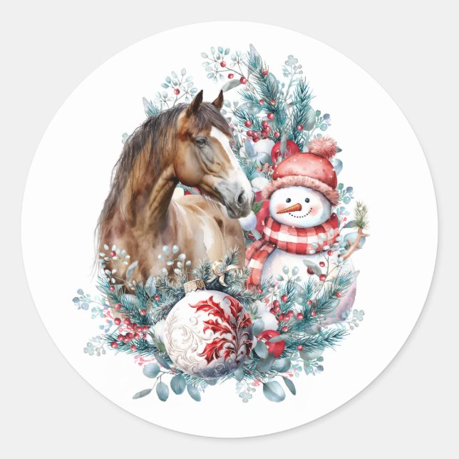 Schneemann Weihnachtswasserfarbe elegant Runder Aufkleber (Vorderseite)