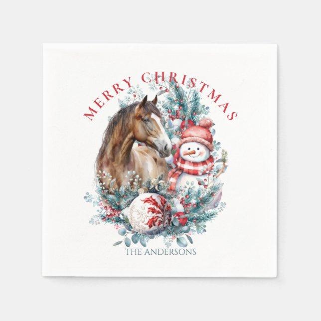 Schneemann Weihnachtswasserfarbe elegant Serviette (Vorderseite)