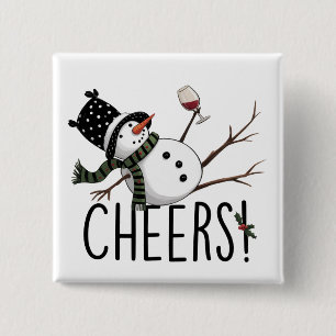 Schneemann Wein Weihnachten Lustiger Wein Trinken  Button