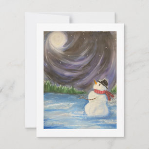 Schneemann-Winterszene Flachnotizkarte Mitteilungskarte