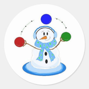 Schneemann wirft Bälle Runder Aufkleber