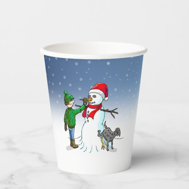 Schneemann zu Weihnachten Pappbecher (Vorderseite)