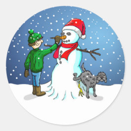 Schneemann zu Weihnachten Runder Aufkleber