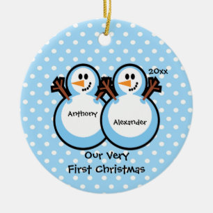 Schneemann-Zwillinge Jungen Baby's erstes Weihnach Keramik Ornament