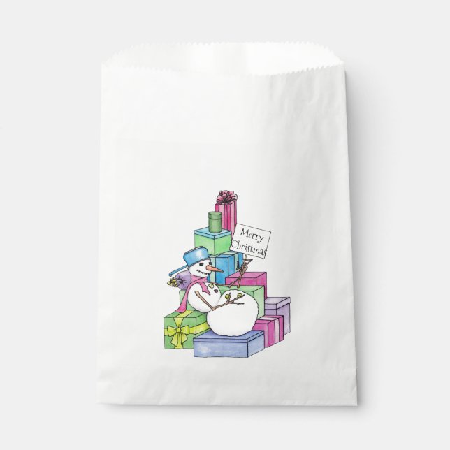 Schneemännchen auf Geschenken Geschenktütchen (Vorderseite)